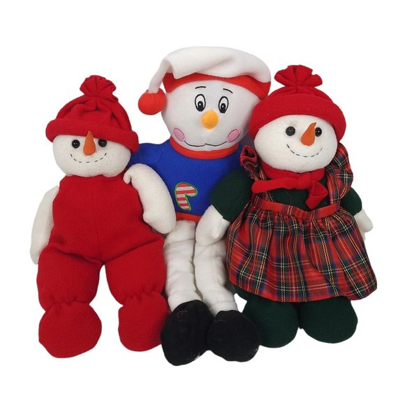 Christmas Snowman Snowwoman Plush Stuffed Toys Holiday Home Decor Lot of 3 - Picture 1 of 12